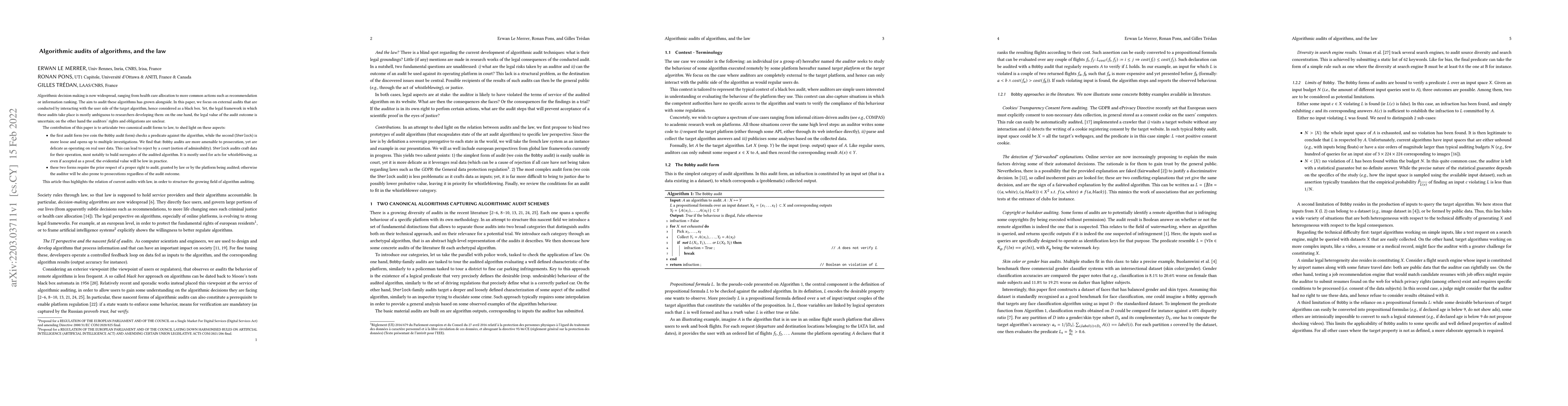 Thumbnail for Algorithmic audits of algorithms, and the law