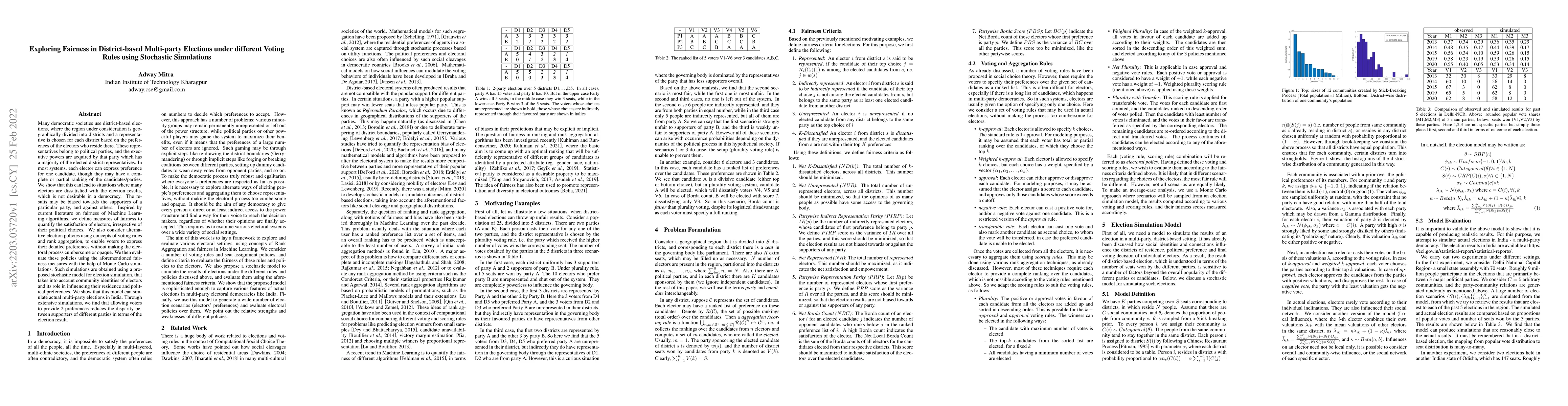 Thumbnail for Exploring Fairness in District-based Multi-party Elections under
  different Voting Rules using Stochastic Simulations