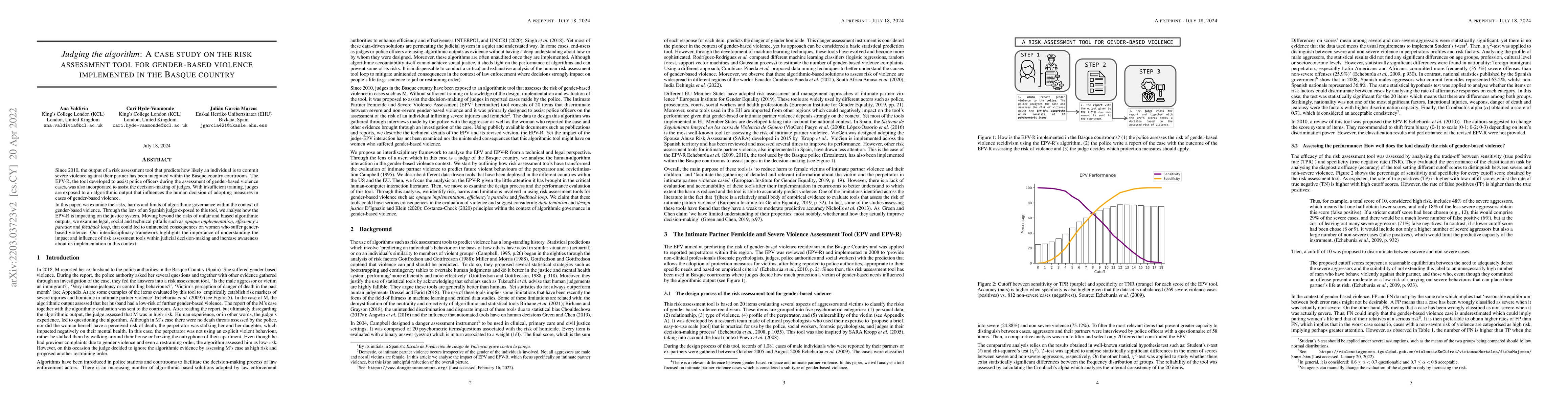 Thumbnail for Judging the algorithm: A case study on the risk assessment tool for
  gender-based violence implemented in the Basque country