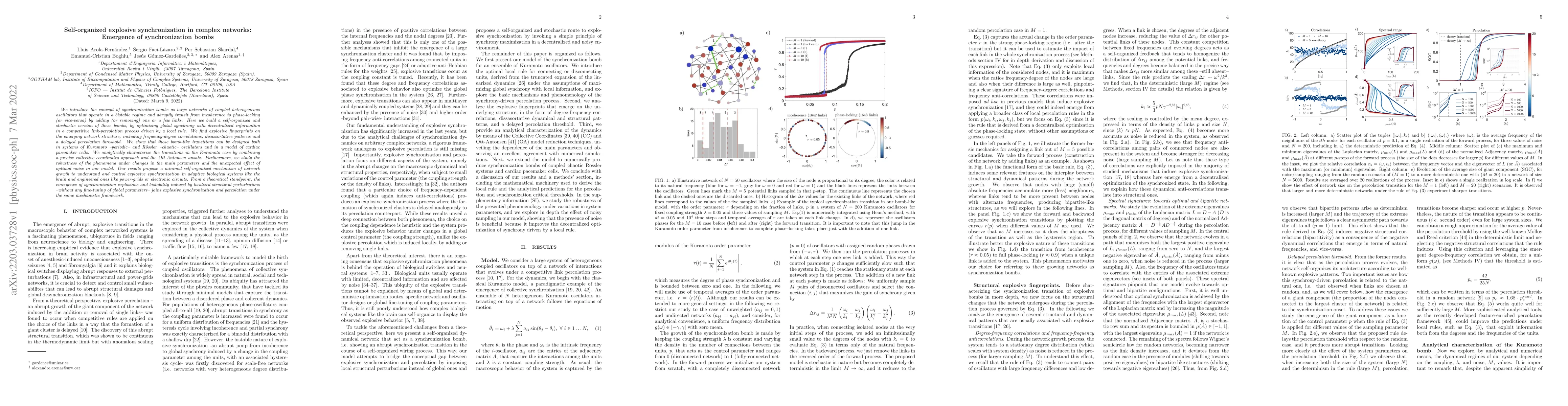 Thumbnail for Self-organized explosive synchronization in complex networks: Emergence
  of synchronization bombs