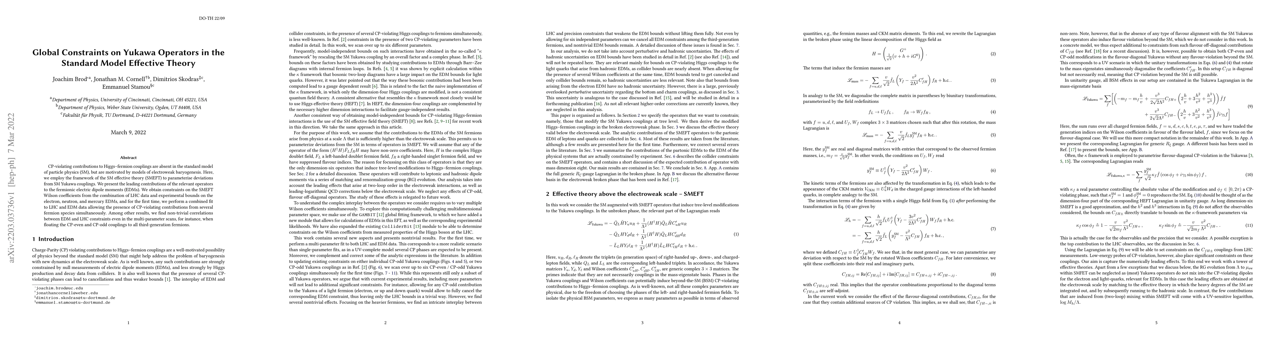 Thumbnail for Global Constraints on Yukawa Operators in the Standard Model Effective
  Theory
