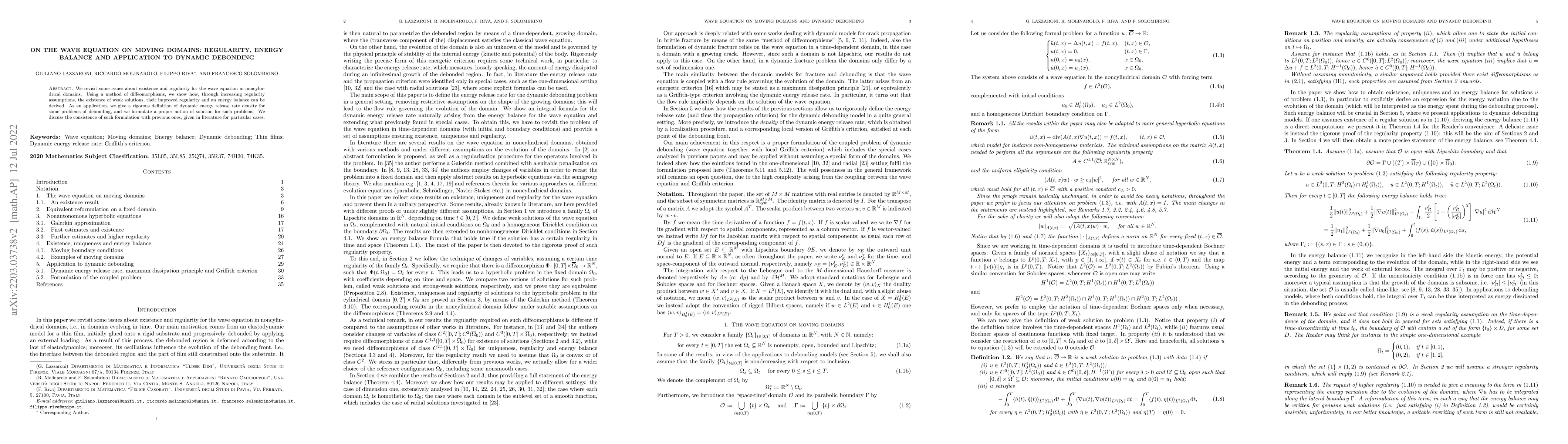 Thumbnail for On the wave equation on moving domains: regularity, energy balance and
  application to dynamic debonding
