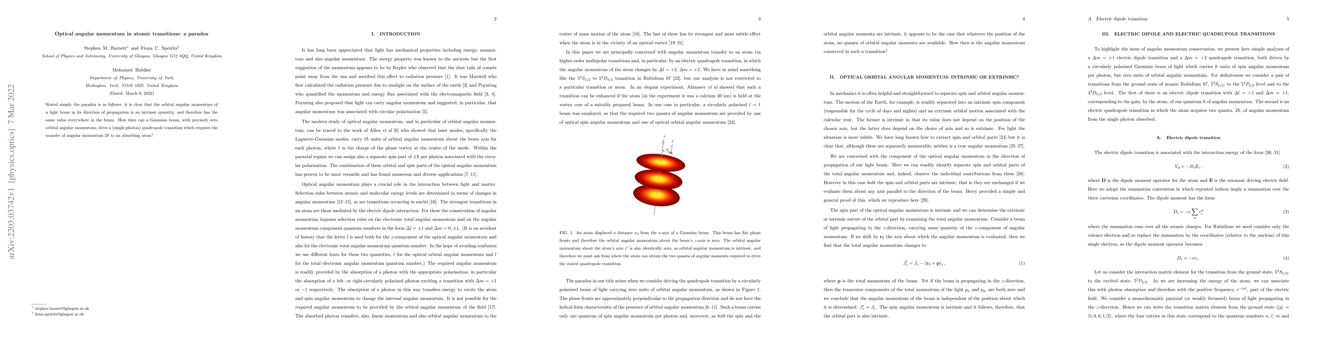 Thumbnail for Optical angular momentum in atomic transitions: a paradox