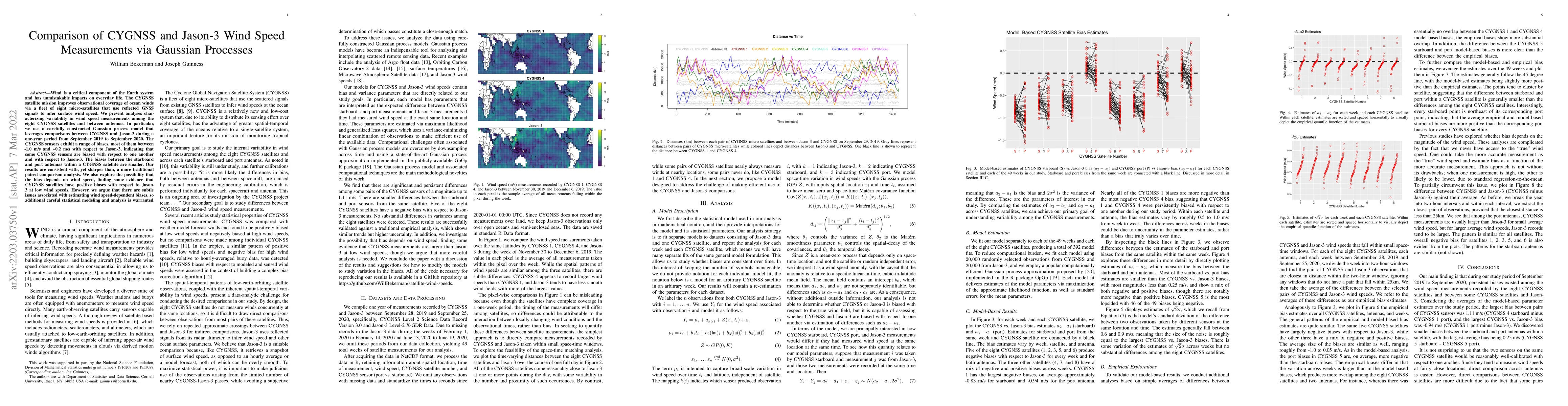 Thumbnail for Comparison of CYGNSS and Jason-3 Wind Speed Measurements via Gaussian
  Processes