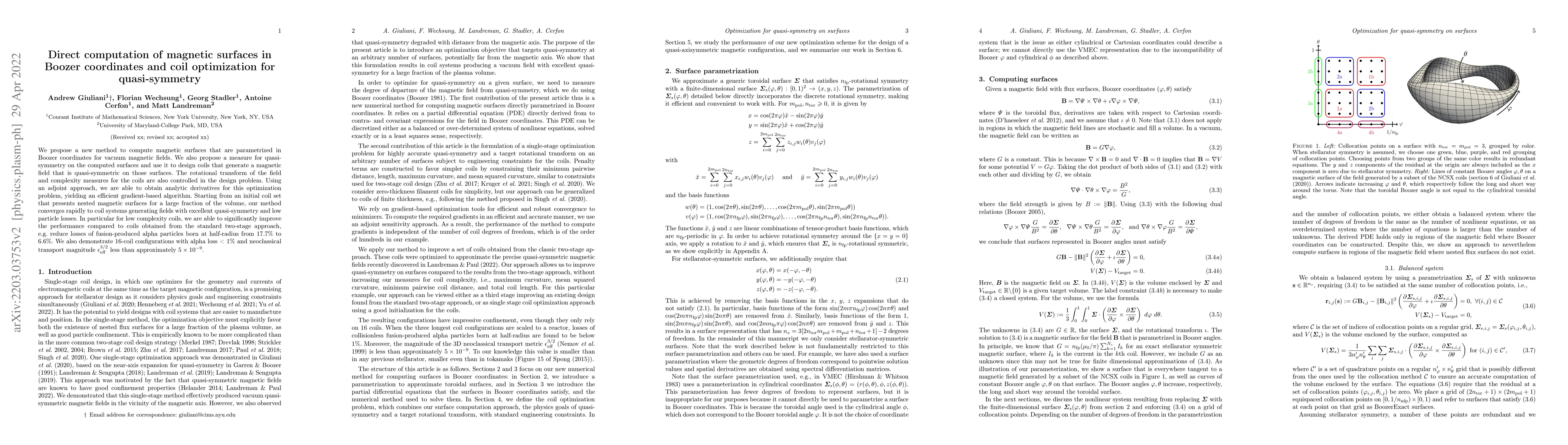 Thumbnail for Direct computation of magnetic surfaces in Boozer coordinates and coil
  optimization for quasi-symmetry