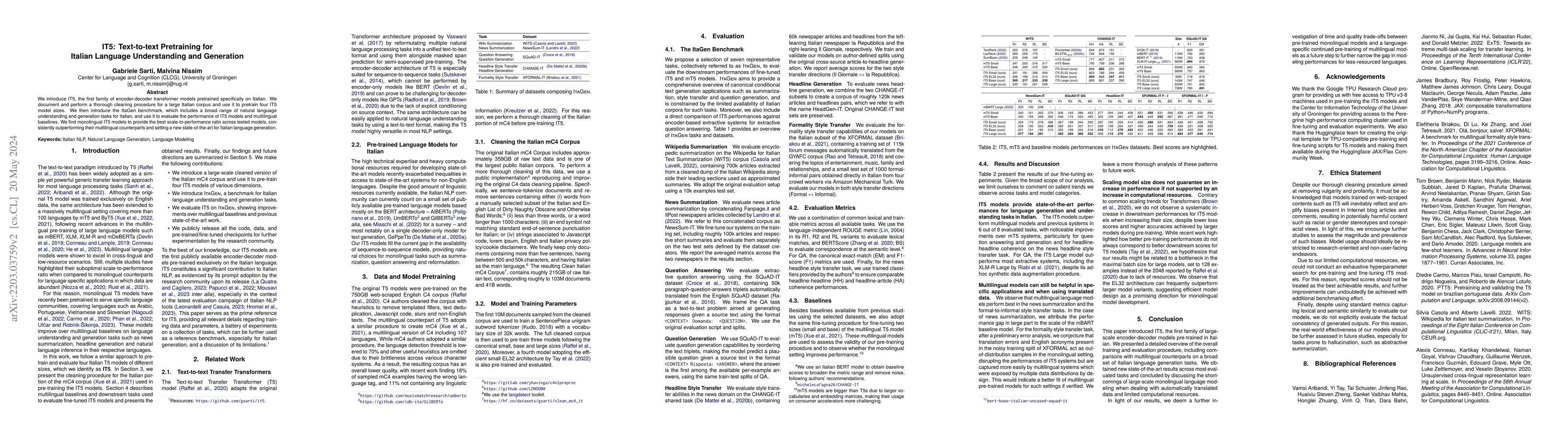 Thumbnail for IT5: Text-to-text Pretraining for Italian Language Understanding and
  Generation