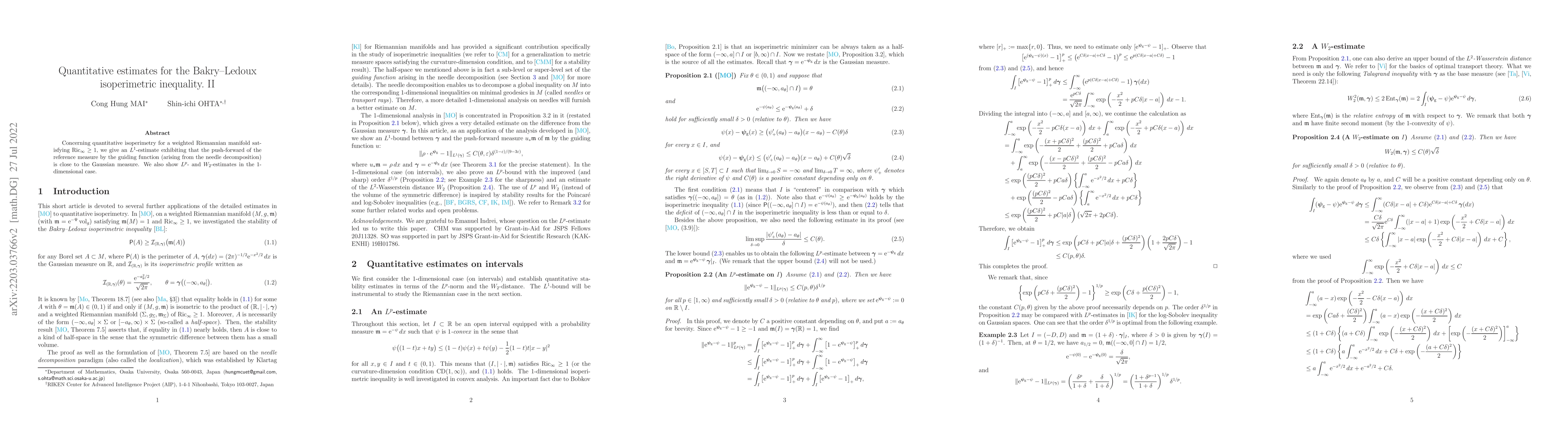 Thumbnail for Quantitative estimates for the Bakry-Ledoux isoperimetric inequality. II