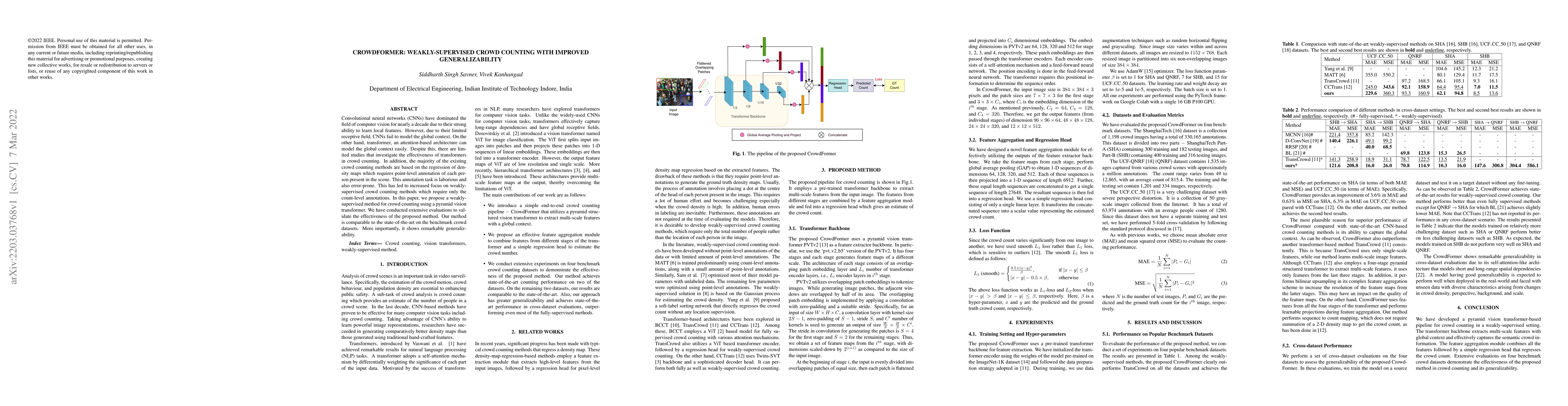 Thumbnail for CrowdFormer: Weakly-supervised Crowd counting with Improved
  Generalizability