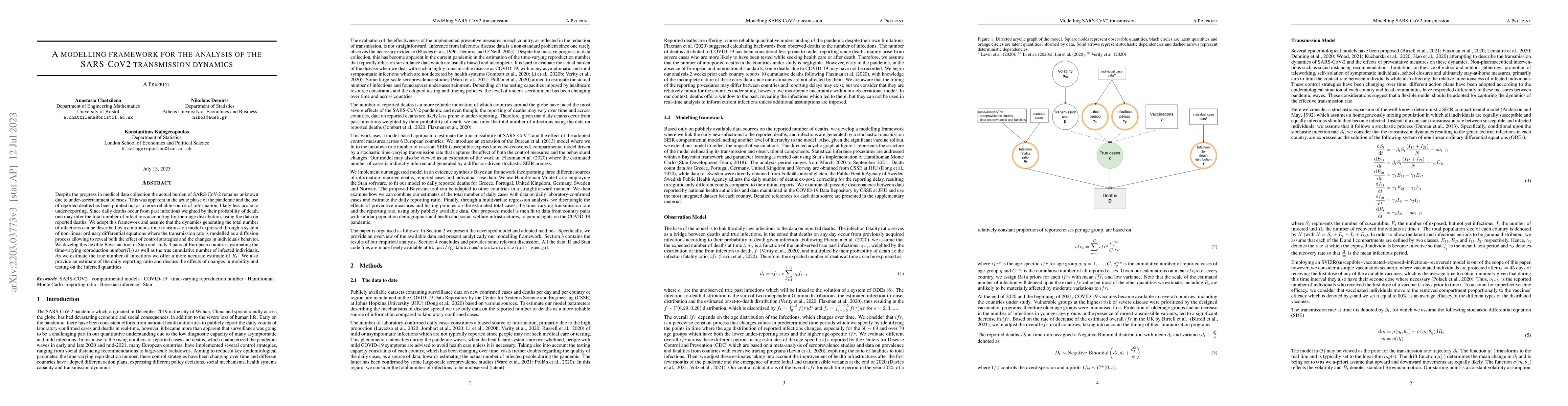 Thumbnail for A modelling framework for the analysis of the SARS-CoV2 transmission
  dynamics