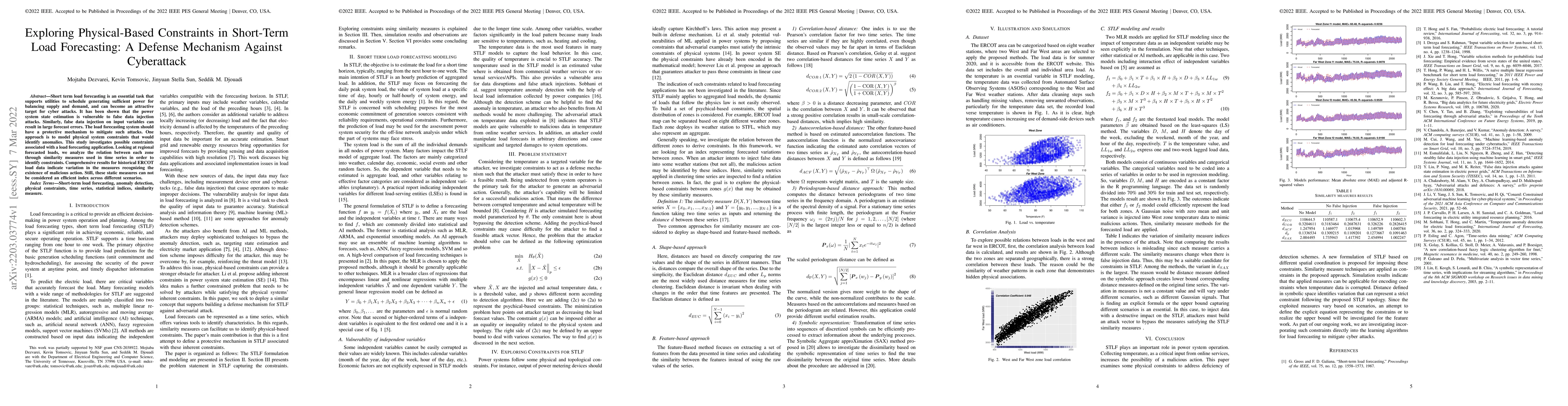 Thumbnail for Exploring Physical-Based Constraints in Short-Term Load Forecasting: A
  Defense Mechanism Against Cyberattack