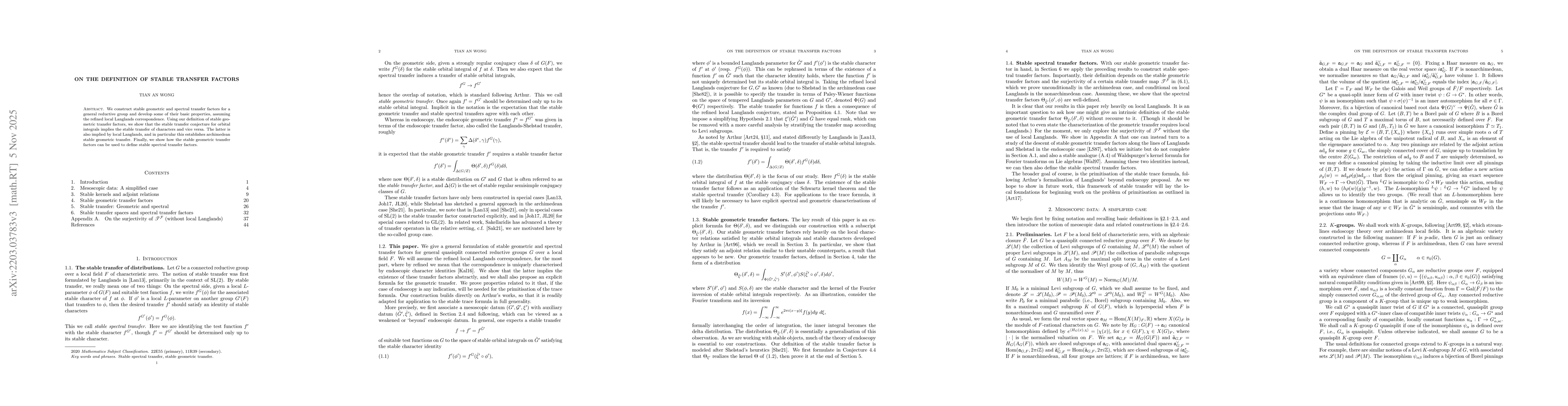 Thumbnail for On the definition of stable transfer factors