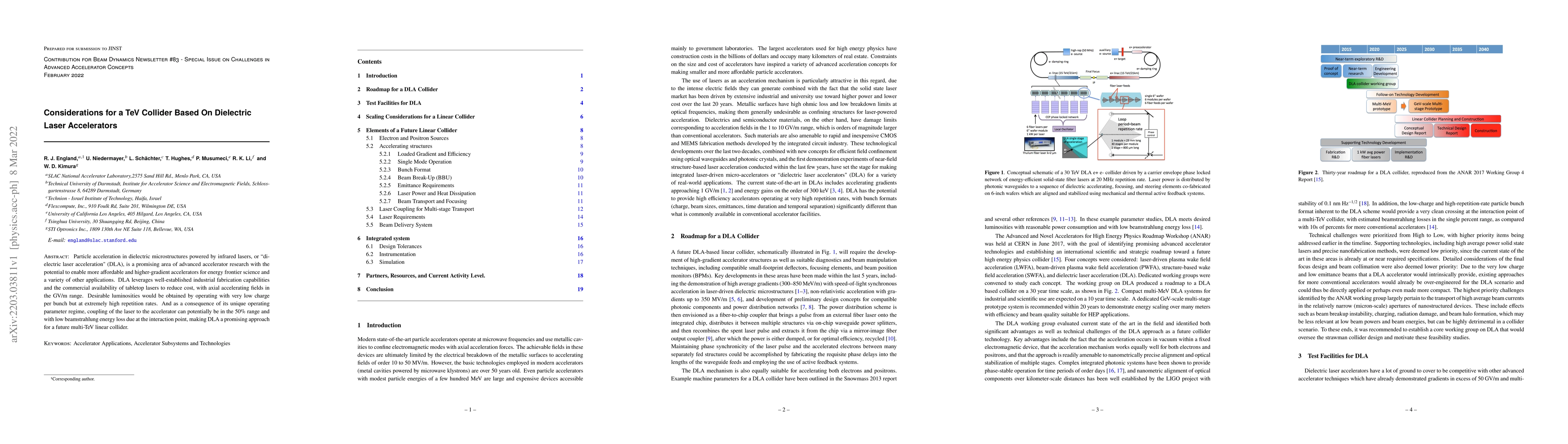 Thumbnail for Considerations for a TeV Collider Based On Dielectric Laser Accelerators