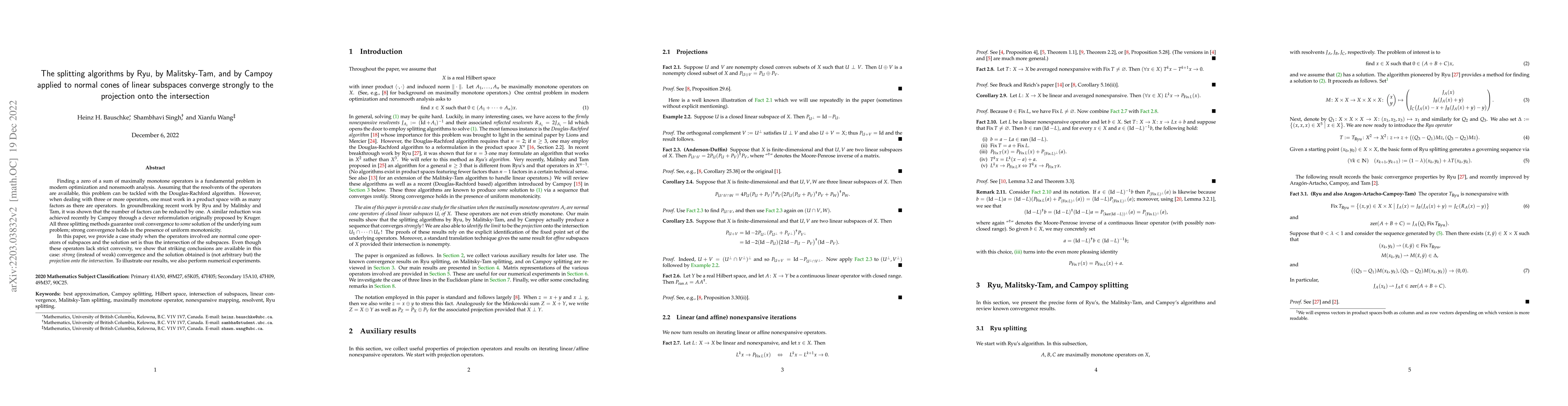 Thumbnail for The splitting algorithms by Ryu, by Malitsky-Tam, and by Campoy applied
  to normal cones of linear subspaces converge strongly to the projection onto
  the intersection