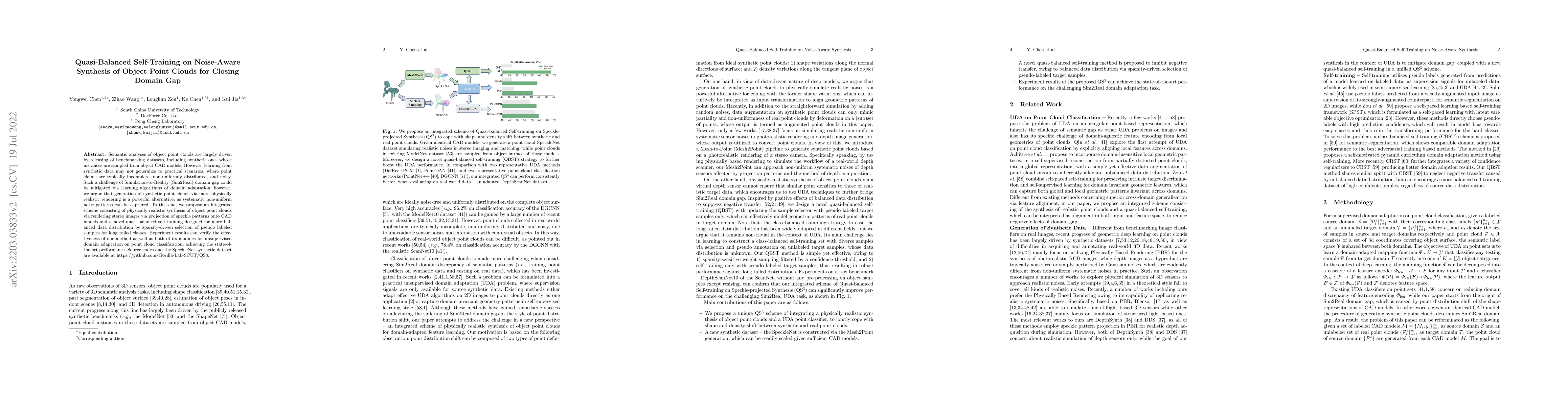 Thumbnail for Quasi-Balanced Self-Training on Noise-Aware Synthesis of Object Point
  Clouds for Closing Domain Gap