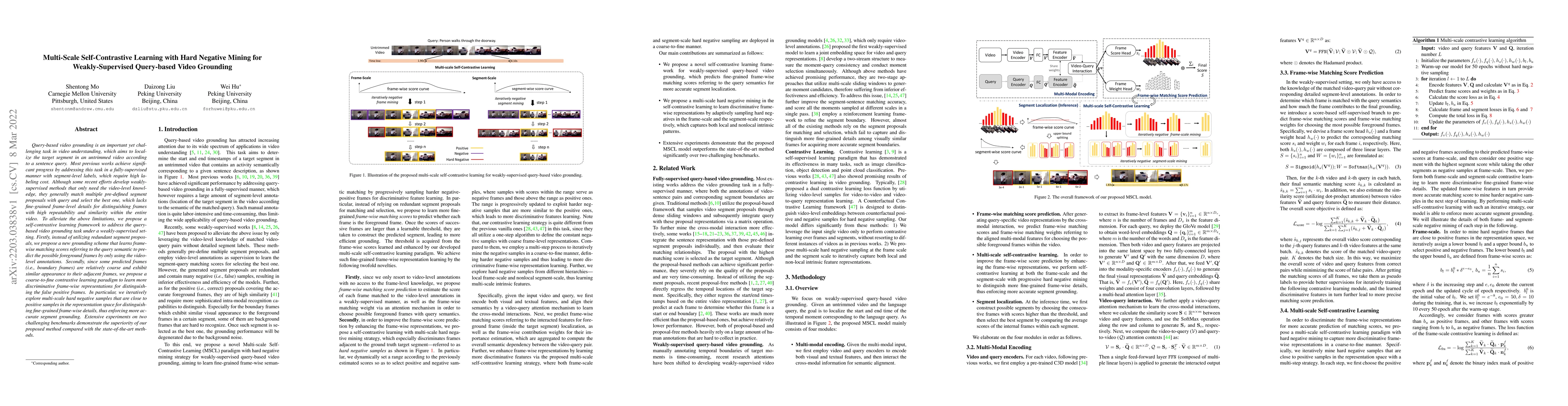 Thumbnail for Multi-Scale Self-Contrastive Learning with Hard Negative Mining for
  Weakly-Supervised Query-based Video Grounding