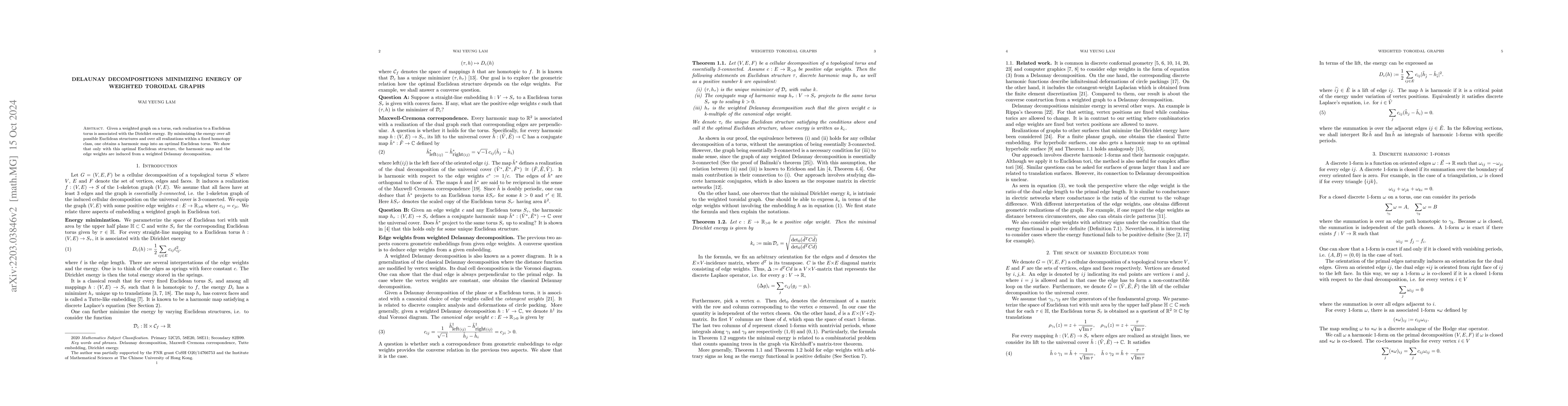 Thumbnail for Delaunay decompositions minimizing energy of weighted toroidal graphs