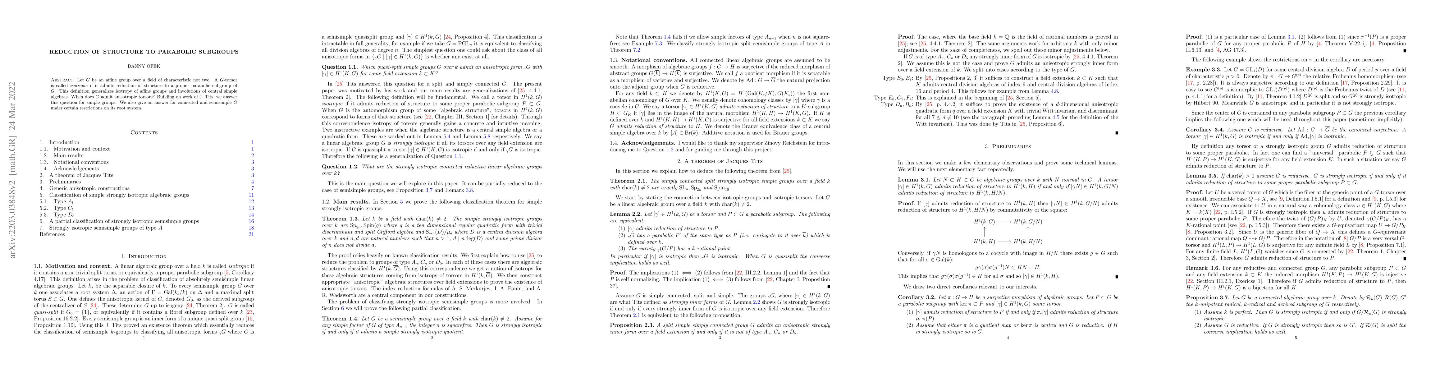 Thumbnail for Reduction of Structure to Parabolic Subgroups
