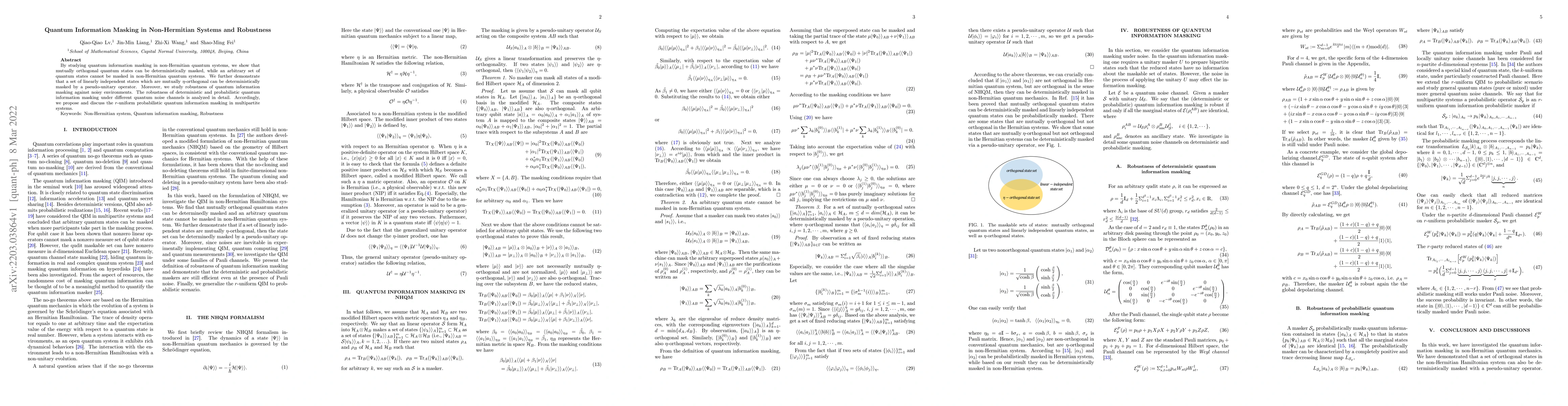 Thumbnail for Quantum Information Masking in Non-Hermitian Systems and Robustness