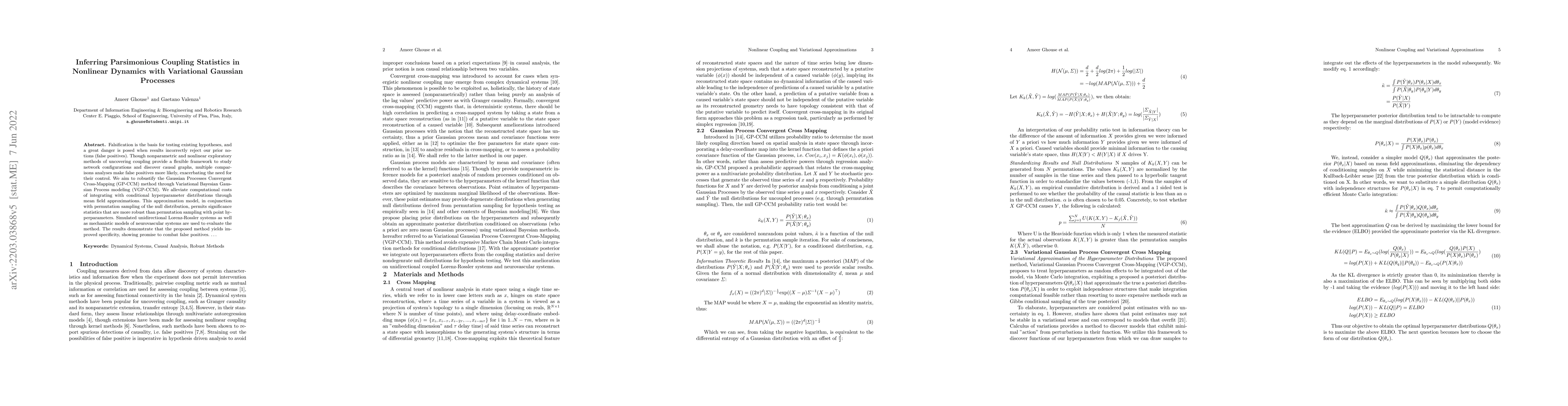 Thumbnail for Inferring Parsimonious Coupling Statistics in Nonlinear Dynamics with
  Variational Gaussian Processes