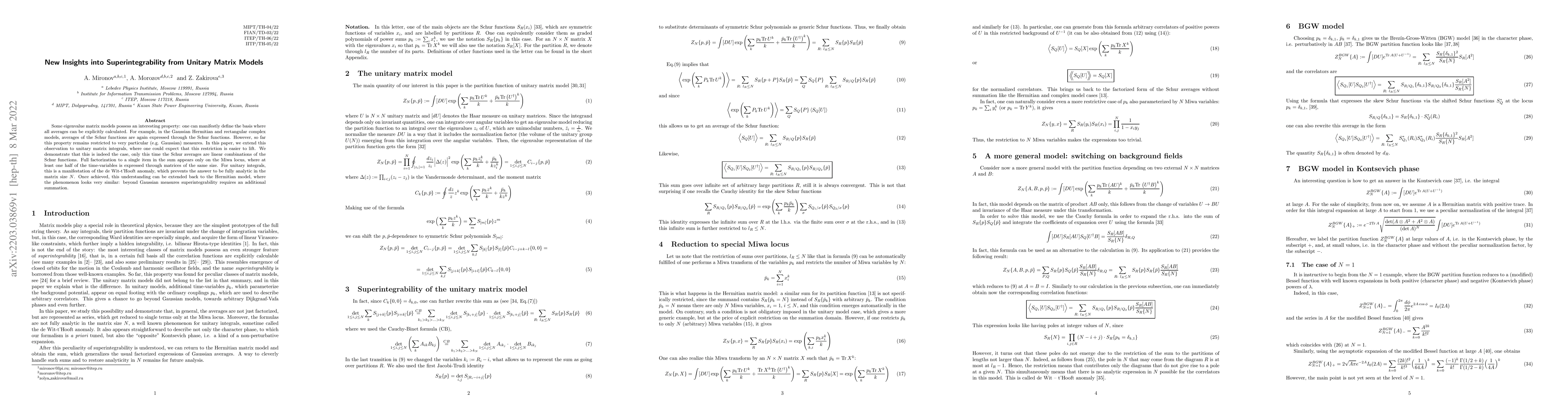 Thumbnail for New Insights into Superintegrability from Unitary Matrix Models