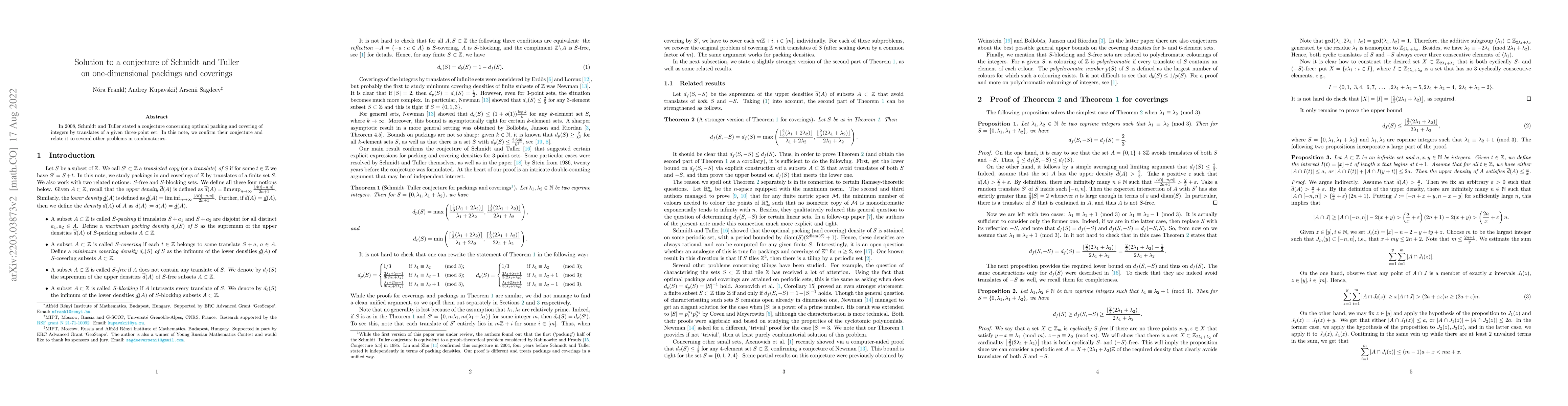Thumbnail for Solution to a conjecture of Schmidt and Tuller on one-dimensional
  packings and coverings