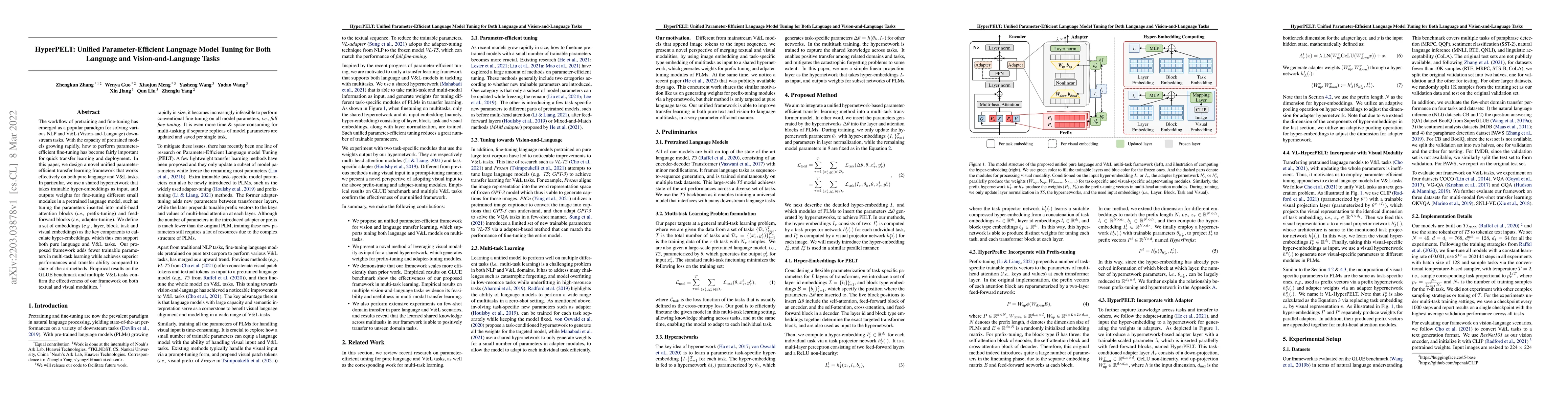 Thumbnail for HyperPELT: Unified Parameter-Efficient Language Model Tuning for Both
  Language and Vision-and-Language Tasks