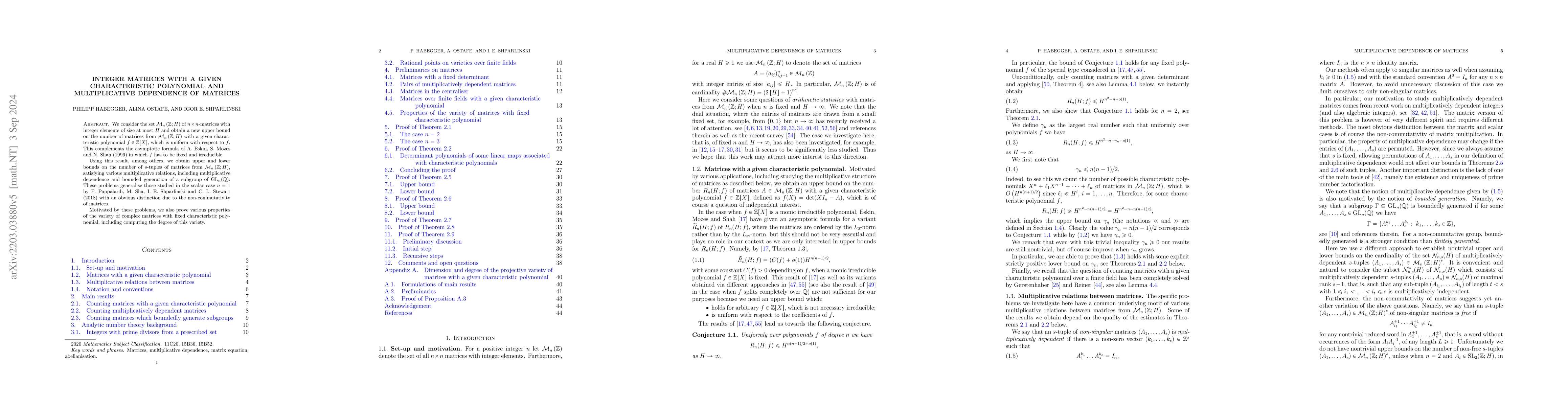 Thumbnail for Integer matrices with a given characteristic polynomial and
  multiplicative dependence of matrices