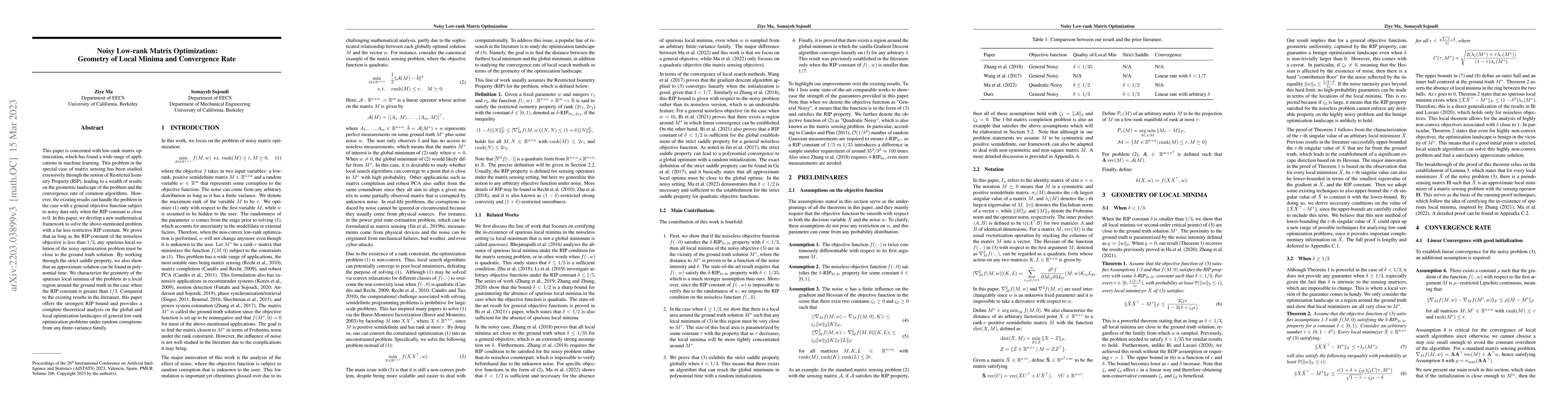 Thumbnail for Noisy Low-rank Matrix Optimization: Geometry of Local Minima and
  Convergence Rate