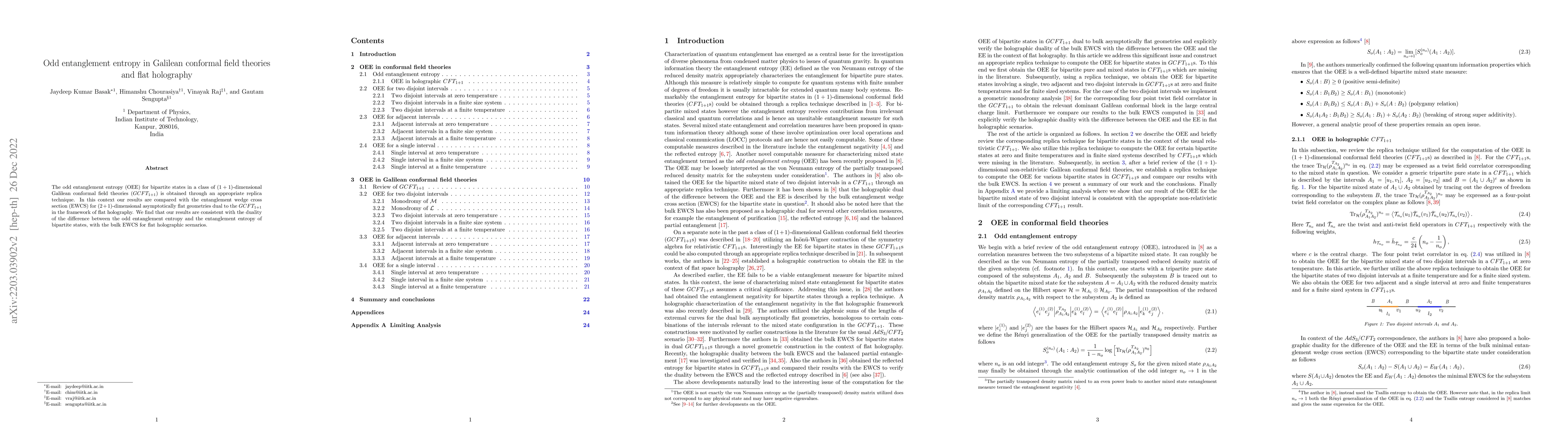 Thumbnail for Odd entanglement entropy in Galilean conformal field theories and flat
  holography