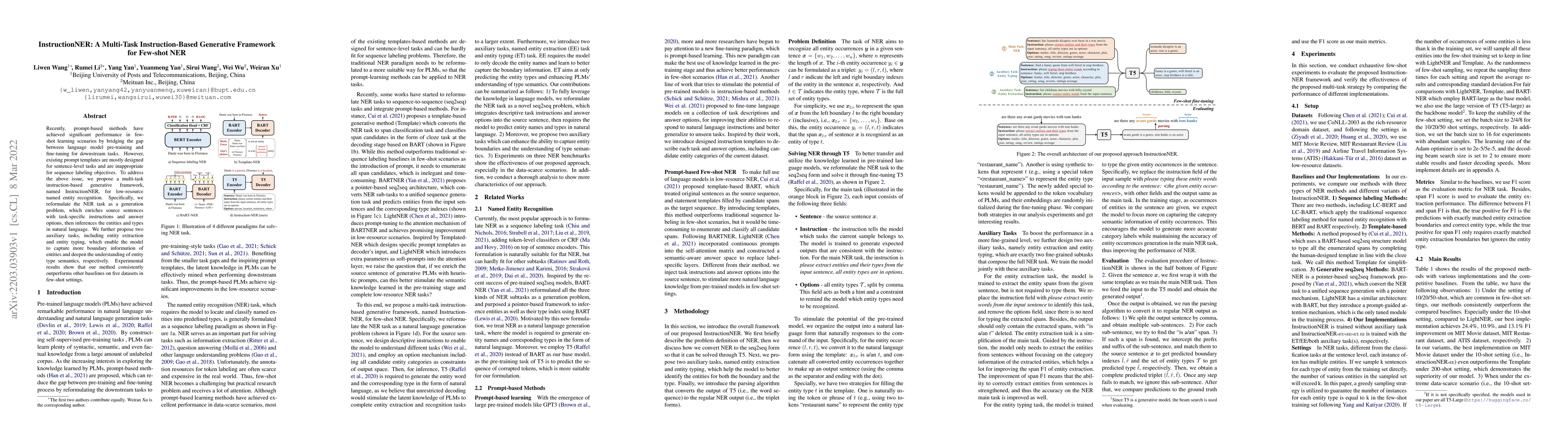 Thumbnail for InstructionNER: A Multi-Task Instruction-Based Generative Framework for
  Few-shot NER