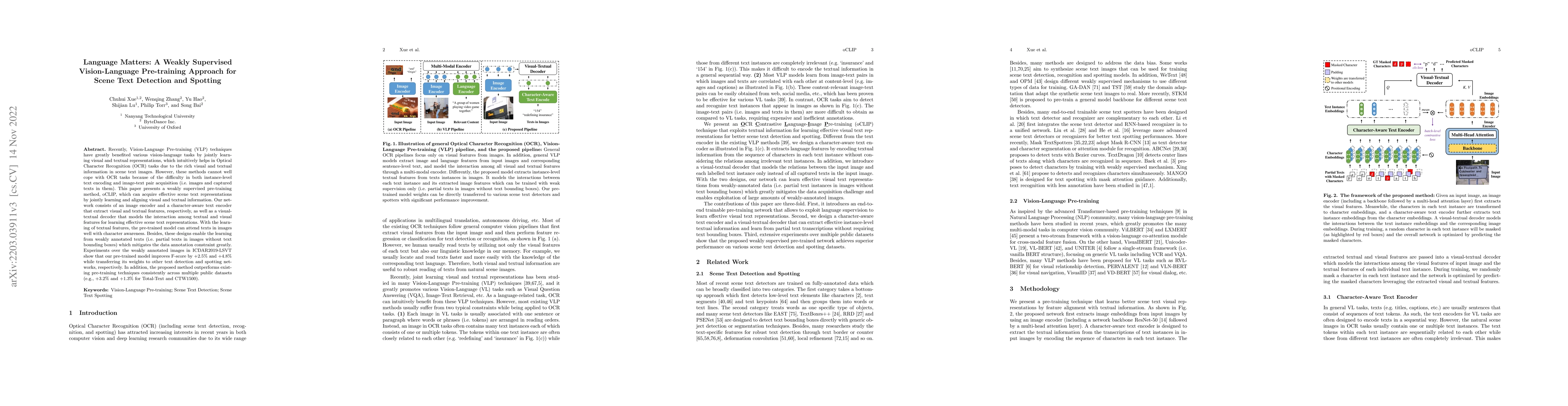 Thumbnail for Language Matters: A Weakly Supervised Vision-Language Pre-training
  Approach for Scene Text Detection and Spotting