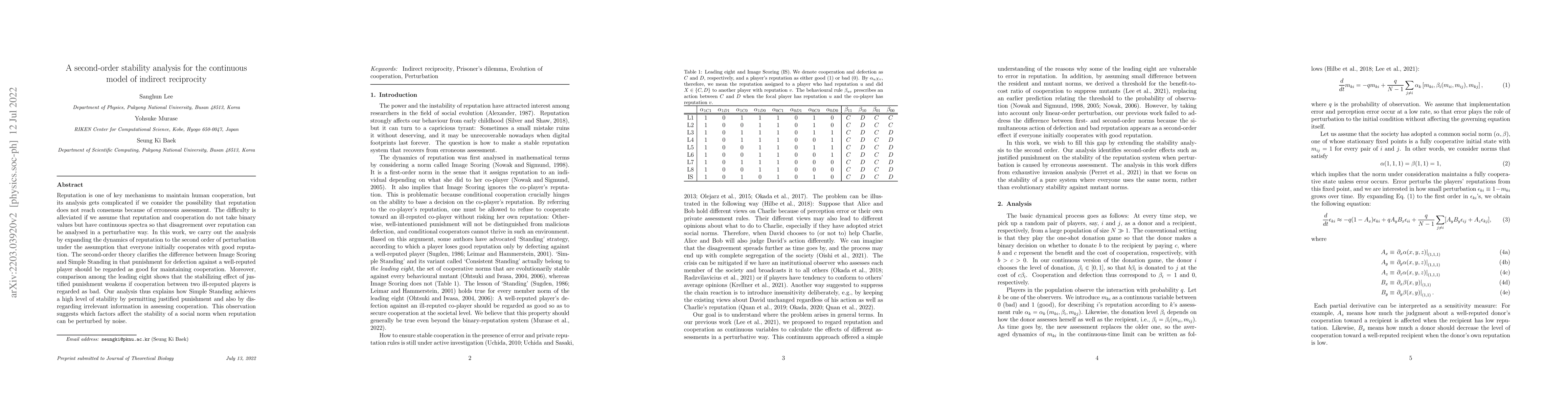 Thumbnail for A second-order stability analysis for the continuous model of indirect
  reciprocity