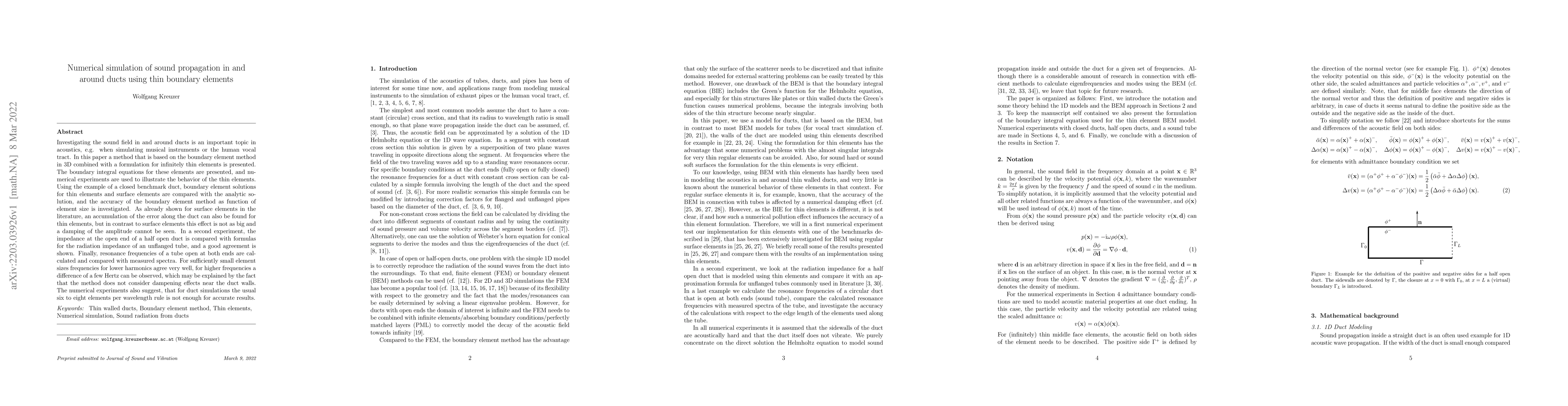 Thumbnail for Numerical simulation of sound propagation in and around ducts using thin
  boundary elements