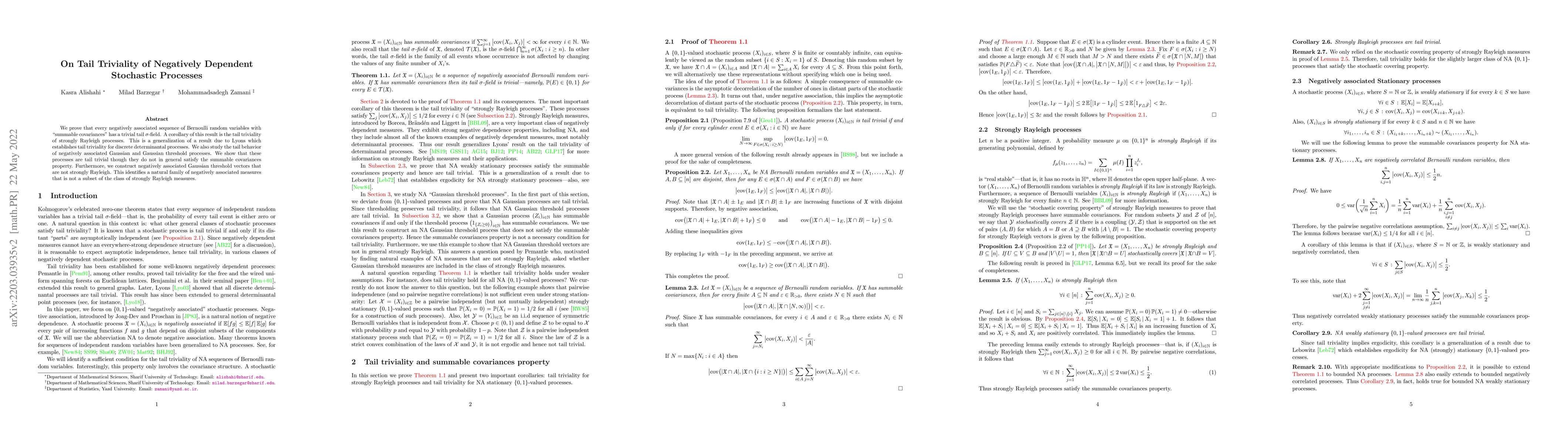 Thumbnail for On Tail Triviality of Negatively Dependent Stochastic Processes