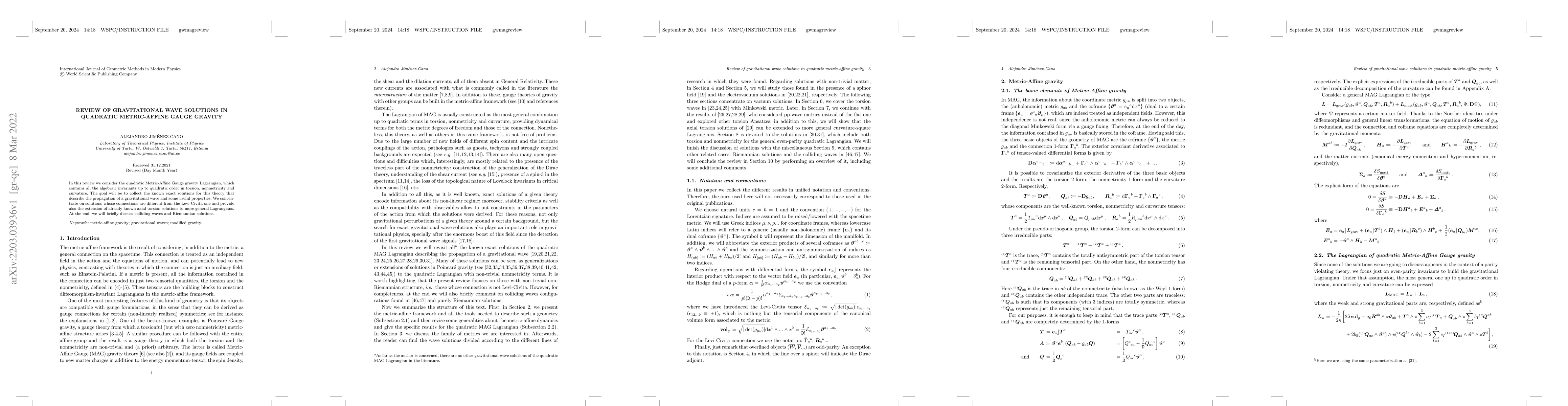 Thumbnail for Review of gravitational wave solutions in quadratic metric-affine
  gravity