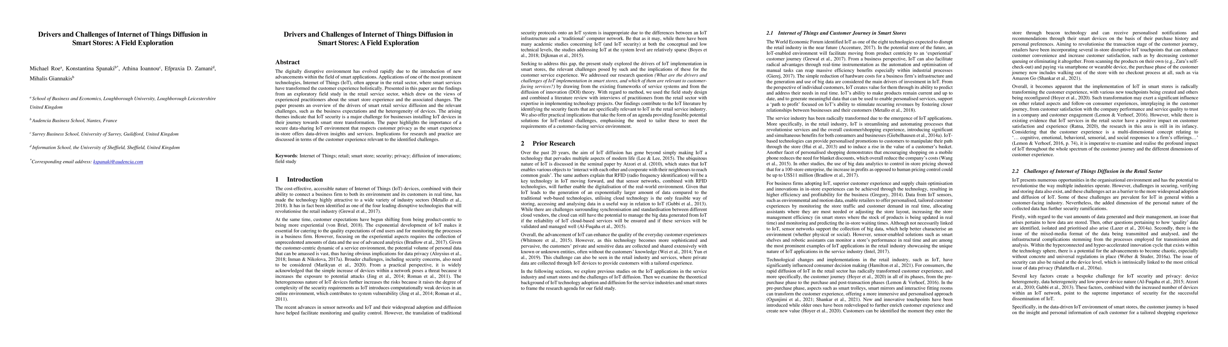 Thumbnail for Drivers and challenges of internet of things diffusion in smart stores:
  A field exploration