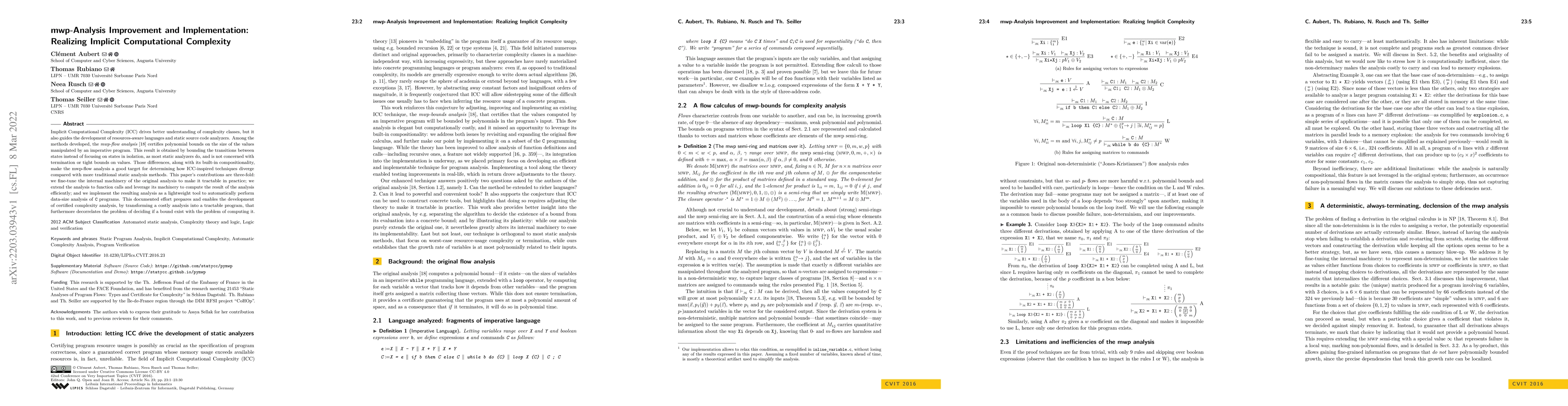 Thumbnail for mwp-Analysis Improvement and Implementation: Realizing Implicit
  Computational Complexity