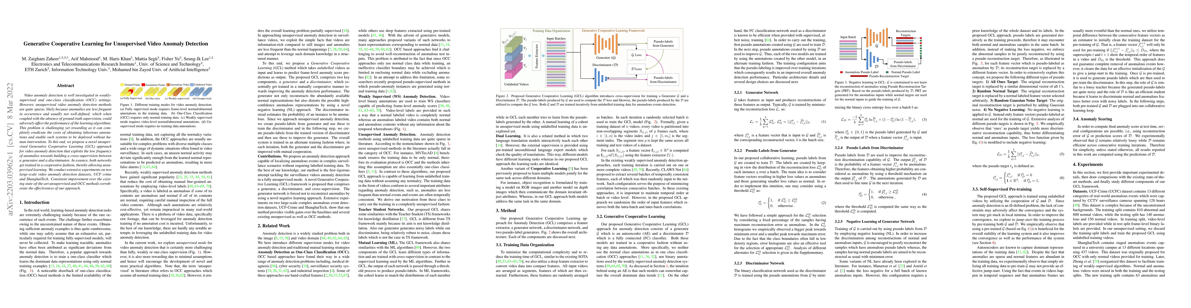Thumbnail for Generative Cooperative Learning for Unsupervised Video Anomaly Detection
