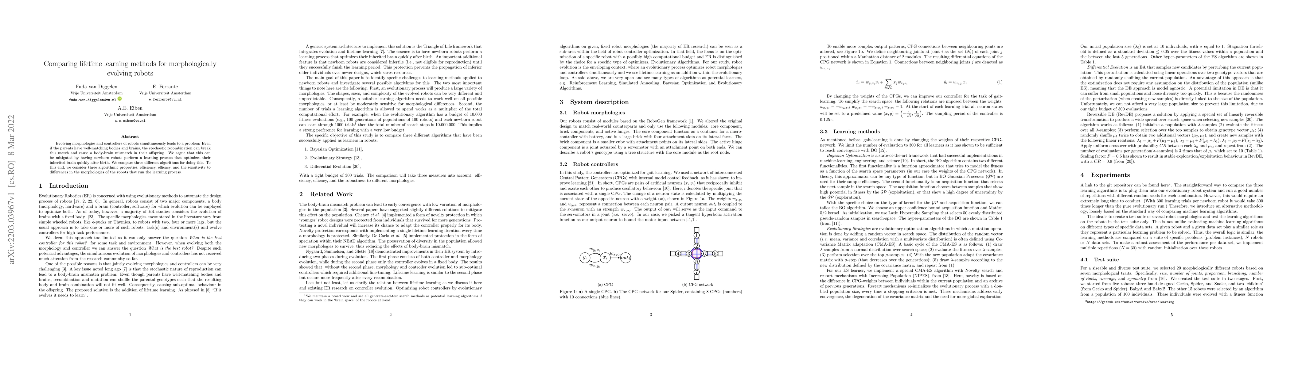 Thumbnail for Comparing lifetime learning methods for morphologically evolving robots
