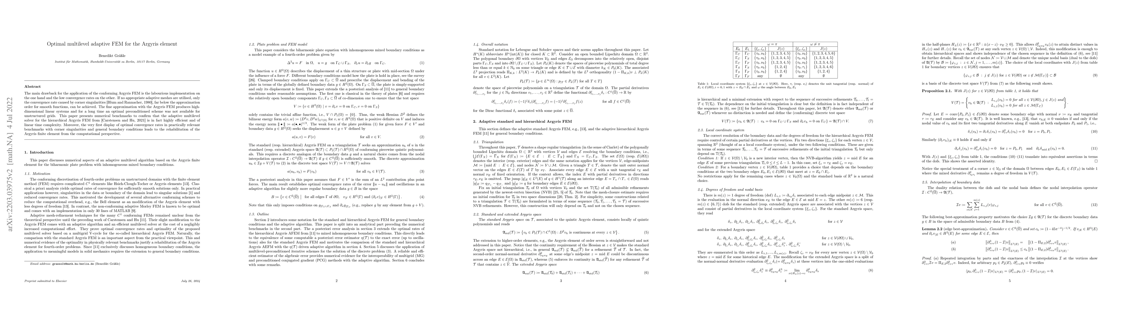 Thumbnail for Optimal multilevel adaptive FEM for the Argyris element