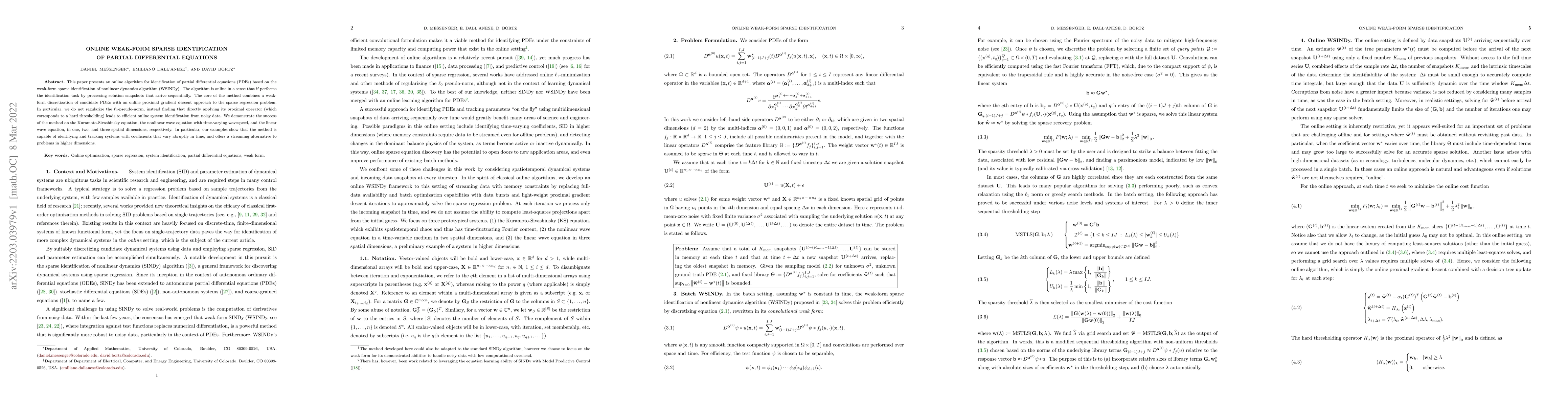 Thumbnail for Online Weak-form Sparse Identification of Partial Differential Equations