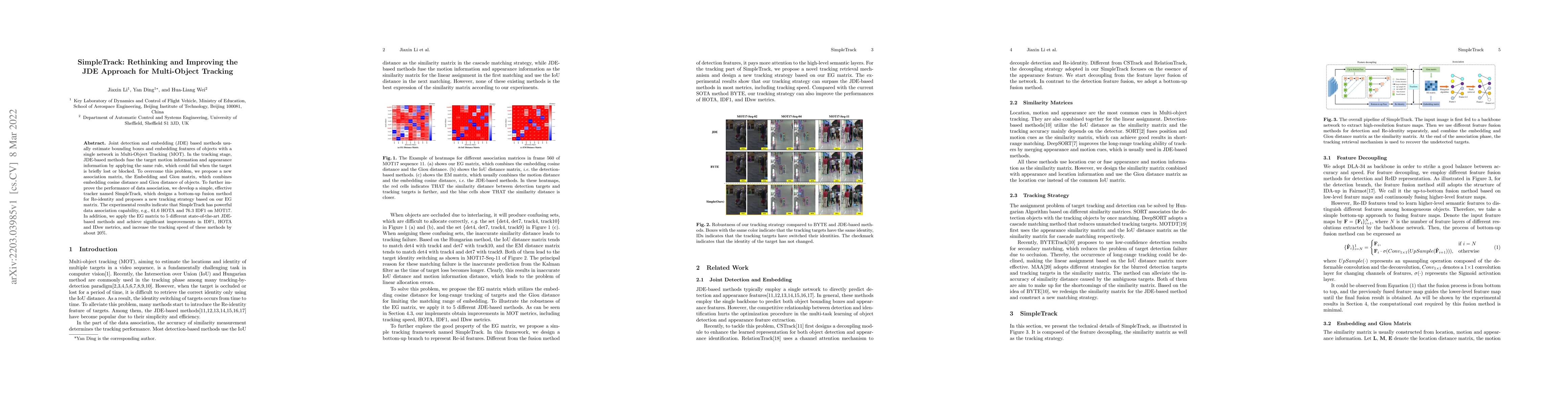 Thumbnail for SimpleTrack: Rethinking and Improving the JDE Approach for Multi-Object
  Tracking