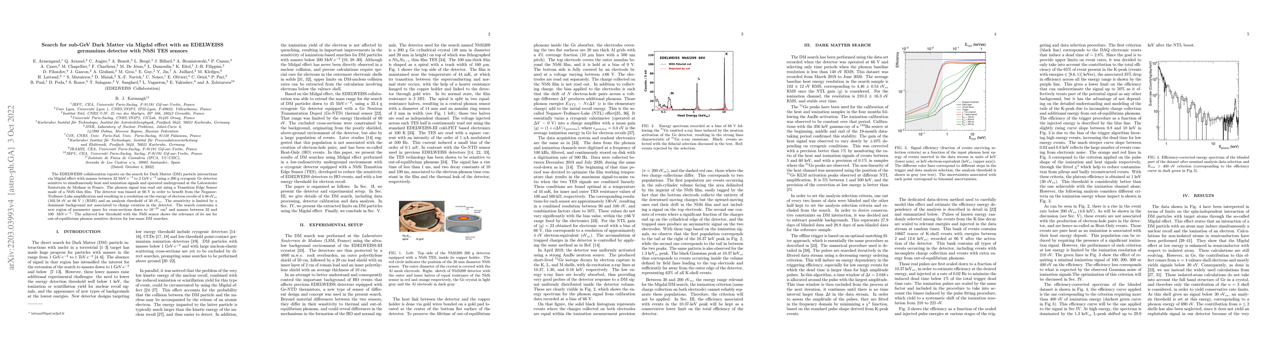 Thumbnail for Search for sub-GeV Dark Matter via Migdal effect with an EDELWEISS
  germanium detector with NbSi TES sensors