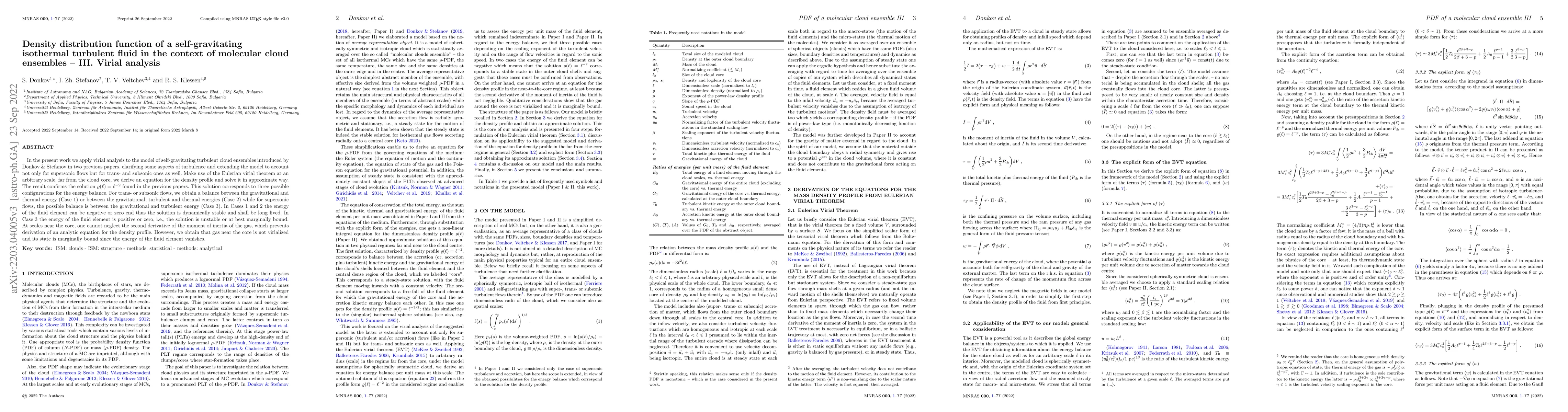 Thumbnail for Density distribution function of a self-gravitating isothermal turbulent
  fluid in the context of molecular clouds ensembles -- III. Virial analysis