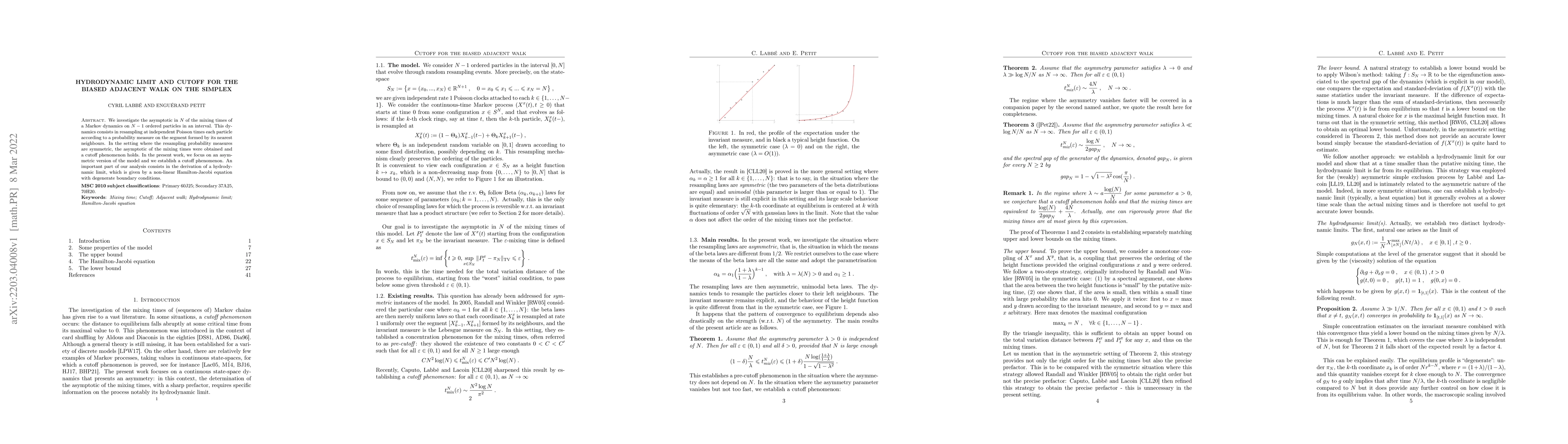 Thumbnail for Hydrodynamic limit and cutoff for the biased adjacent walk on the
  simplex