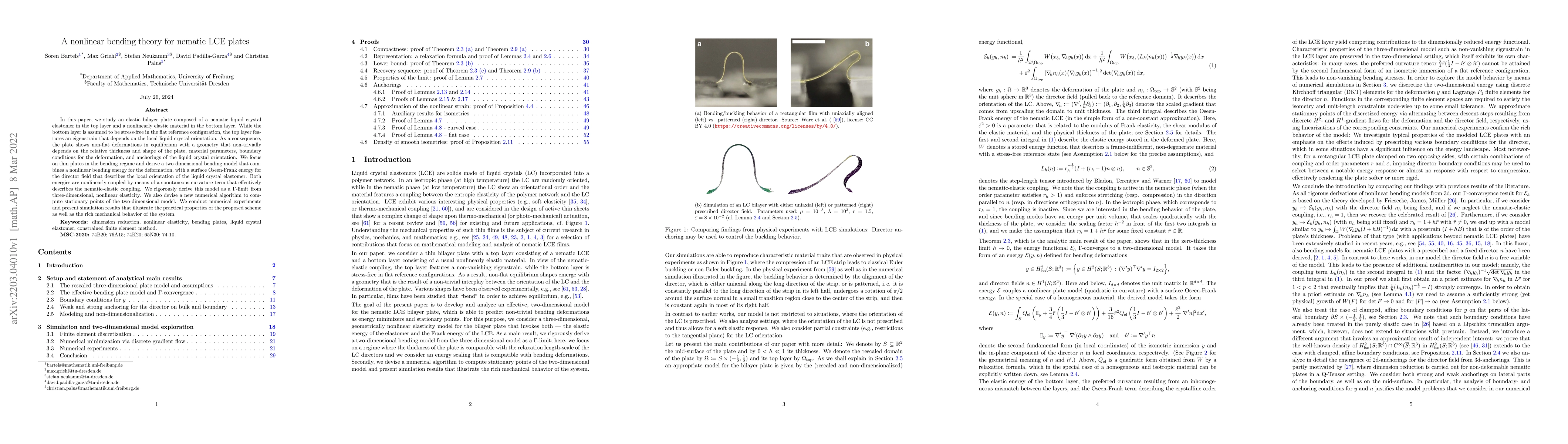 Thumbnail for A nonlinear bending theory for nematic LCE plates