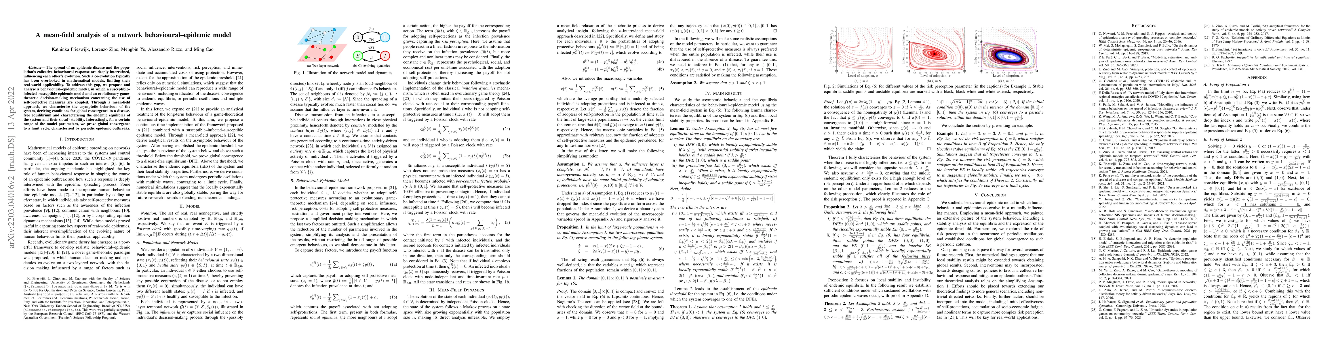 Thumbnail for A mean-field analysis of a network behavioural-epidemic model