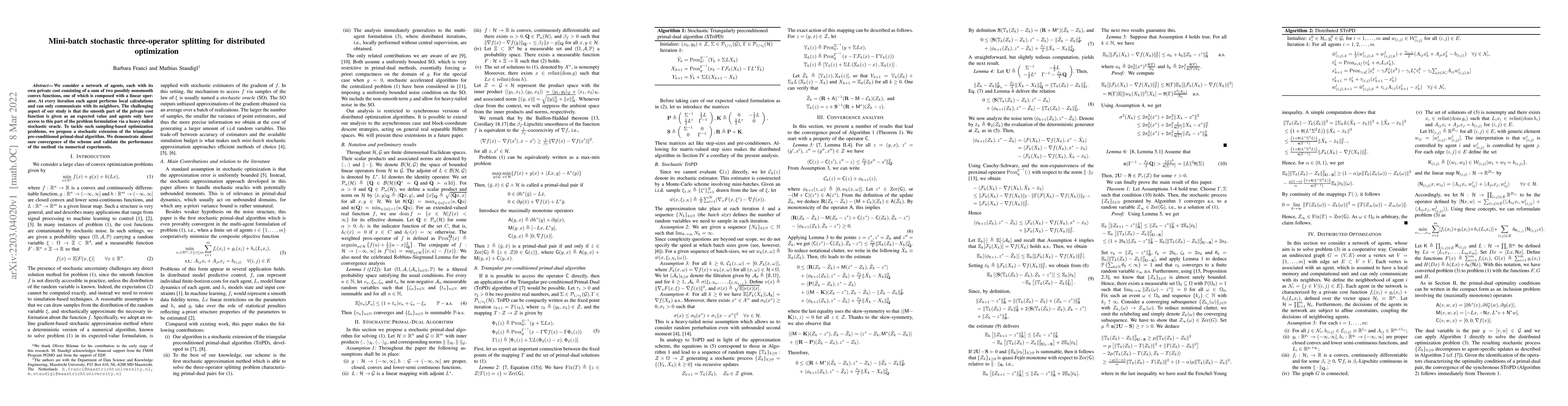 Thumbnail for Mini-batch stochastic three-operator splitting for distributed
  optimization