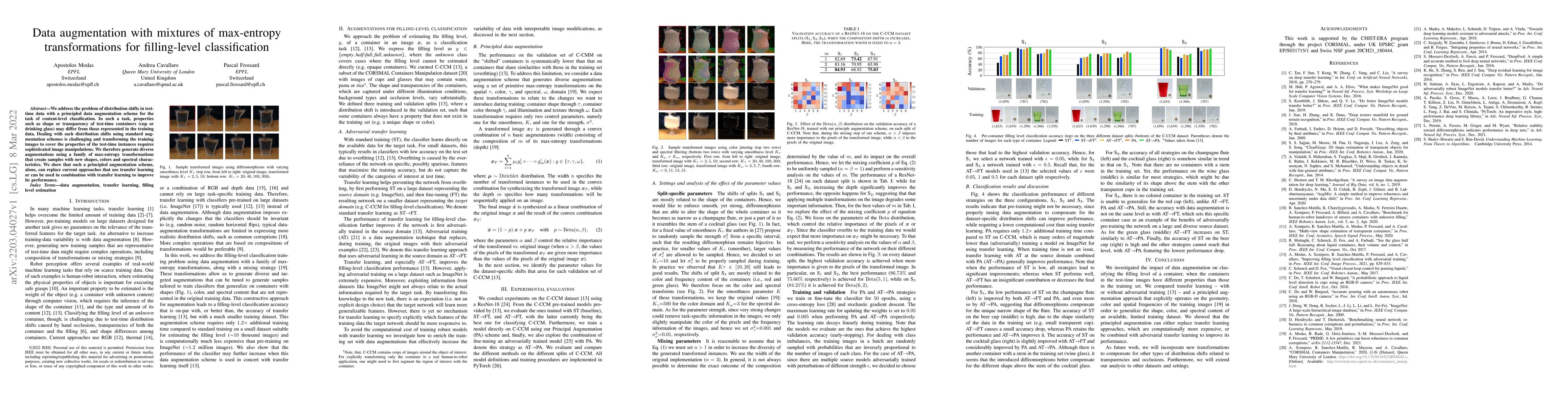 Thumbnail for Data augmentation with mixtures of max-entropy transformations for
  filling-level classification