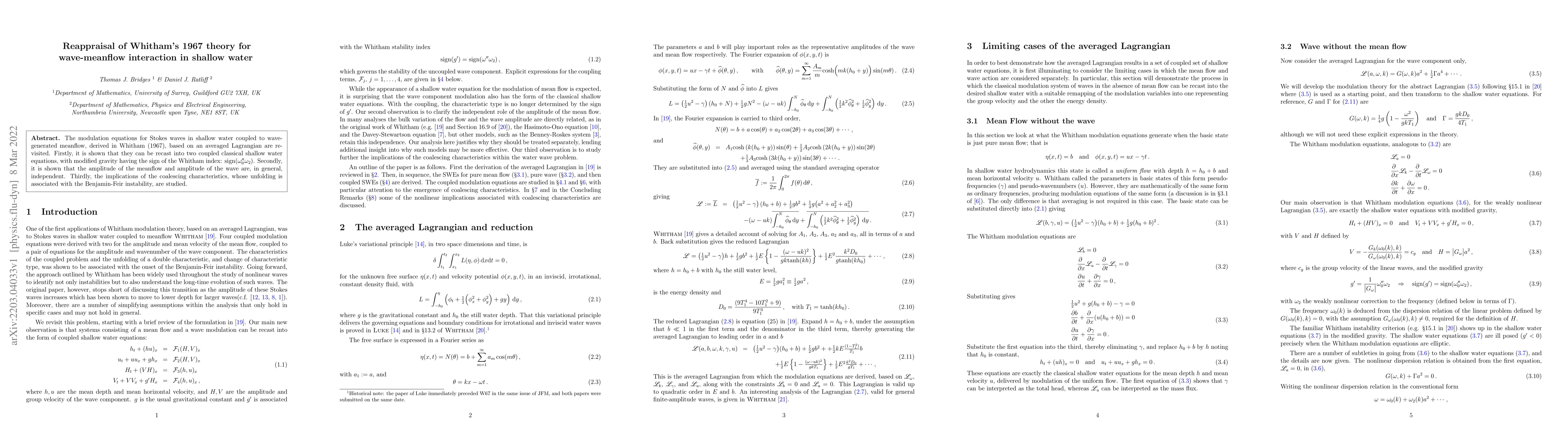 Thumbnail for Reappraisal of Whitham's 1967 theory for wave-mean flow interaction in
  shallow water
